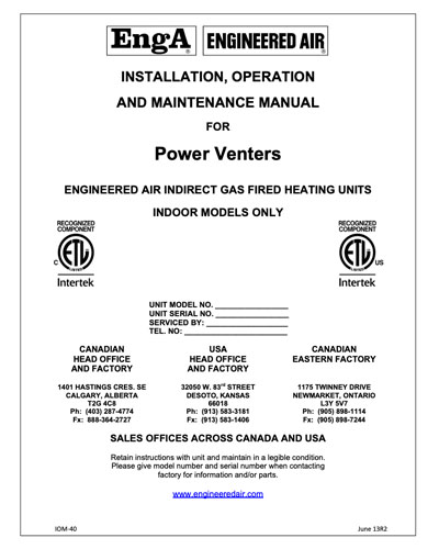 Power Venters Manual  (Non-Condensing)