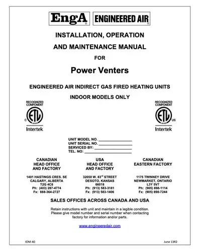 Power Venters Manual  (Non-Condensing)