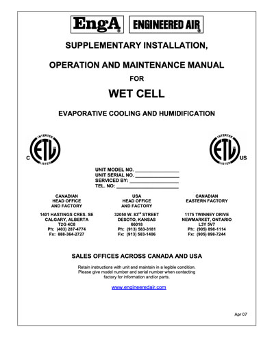 Wet Cell Series Manual