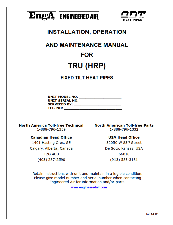 TRU (HRP) Fixed Tilt Heat Pipes